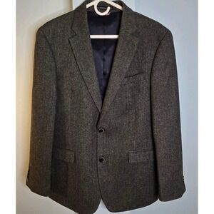 Tommy Hilfiger Tweed Herringbone Wool Blazer 40 Gray Suit Jacket Preppy